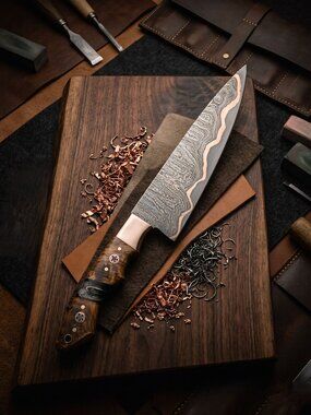 Damascus Chef Knife 🔥 Handmade Steel Blade + Wood Handle